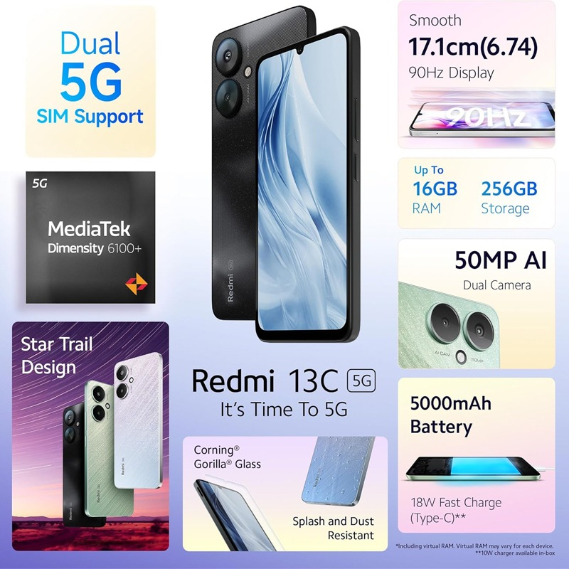 Smartphone Xiaomi Redmi 13C 5G 8Go 256Go
